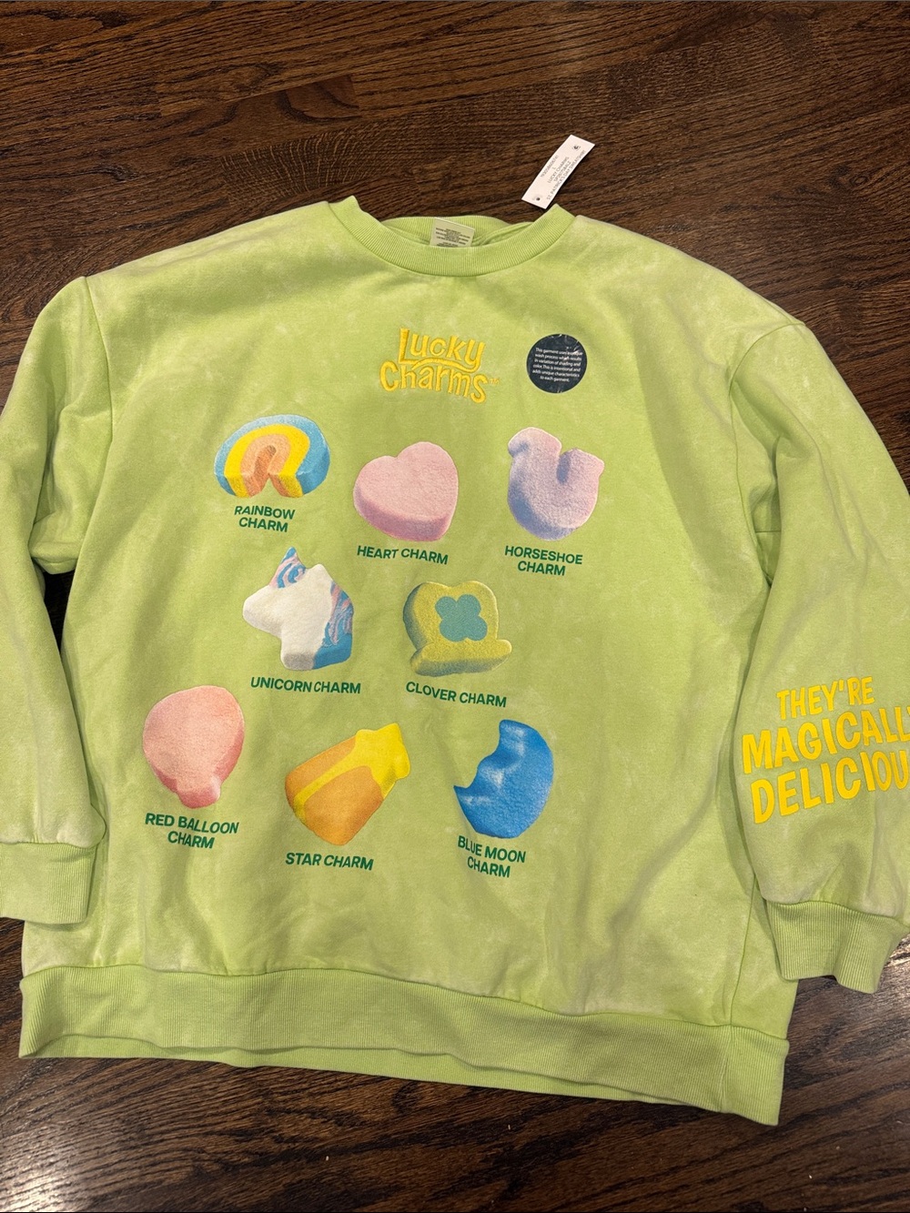 Woman’s large lucky 🍀 charms crewneck Lime Green Graphic Sweatshirt